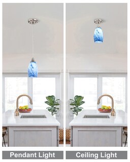 Foto 7 | Foto 7 | Lámpara Colgante Karyfine Mini Color Blanco Y Azul Cristal Cepillado Níquel - Venta Internacional.