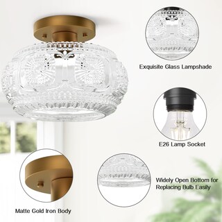 Foto 4 | Foto 4 | Lámpara De Techo Oykyohei Montaje Semiempotrado Cristal Dorado - Venta Internacional.