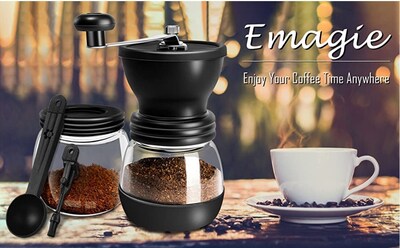 Foto 5 | Foto 5 | Molinillo De Café Manual Con Fresas De Cerámica Con 2 Tarros De Vidrio Negro - Venta Internacional.