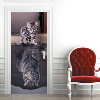 Foto 1 | Foto 1 | Adhesivos Murales Para Puertas Con Forma De Pelar Y Pegar El Gato Se Convierte En Tigre - Venta Internacional.