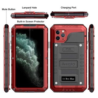 Foto 5 | Foto 5 | Funda Beasyjoy De Metal Impermeable Para Iphone 11 Pro Max Color Rojo - Venta Internacional.