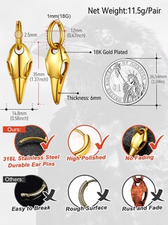 Foto 5 | Foto 5 | Pendientes Tipo Argolla Faithheart Nordic Viking Chapados En Oro De 14 Quilates - Venta Internacional.