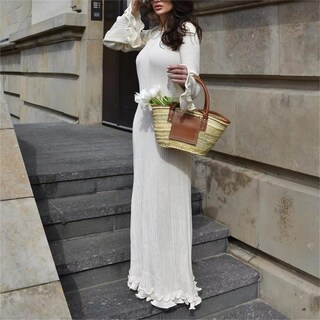Foto 2 | Foto 2 | Vestido Largo Qni Con Volantes Tejido A Ganchillo Color Crema Manga Larga - Venta Internacional.