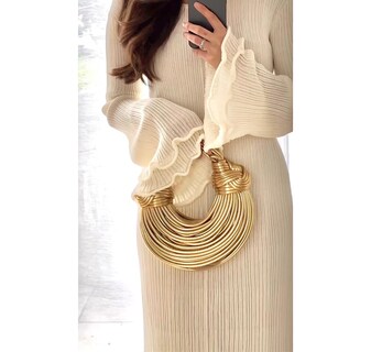 Foto 4 | Foto 4 | Vestido Largo Qni Con Volantes Tejido A Ganchillo Color Crema Manga Larga - Venta Internacional.