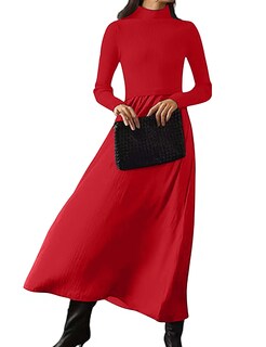 Foto 1 | Foto 1 | Vestido Largo Hocandy Suéter De Cuello Alto Para Mujer Rojo Algodón - Venta Internacional.
