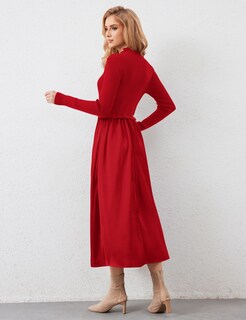 Foto 2 | Foto 2 | Vestido Largo Hocandy Suéter De Cuello Alto Para Mujer Rojo Algodón - Venta Internacional.