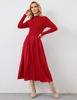 Foto 3 | Foto 3 | Vestido Largo Hocandy Suéter De Cuello Alto Para Mujer Rojo Algodón - Venta Internacional.