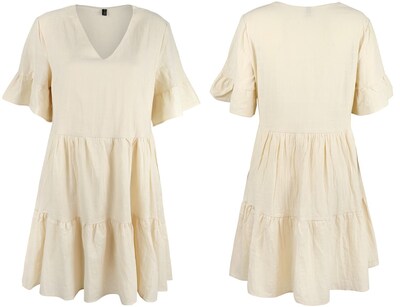 Foto 5 | Foto 5 | Vestido Fancyinn Bonito Y Recto Manga Acampanada Cuello En V Beige S - Venta Internacional.