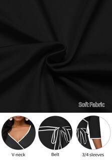 Foto 5 | Foto 5 | Vestido Largo Fandee Para Mujer Manga 3/4 Cuello En V Bolsillo Y Cinturón - Venta Internacional.