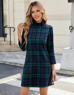 Foto 2 | Foto 2 | Vestido Yexpine De Lana A Cuadros De Otoño Para Mujer Con Pajarita Verde - Venta Internacional.