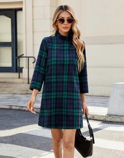 Foto 7 | Foto 7 | Vestido Yexpine De Lana A Cuadros De Otoño Para Mujer Con Pajarita Verde - Venta Internacional.