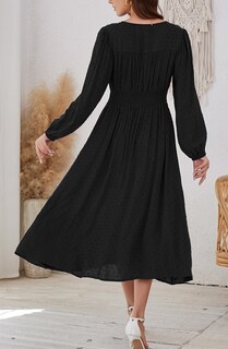 Foto 5 | Foto 5 | Vestido Kormei Para Mujer Casual Bohemio Cuello En V Lunares Suizos Otoño Midi Negro - Venta Internacional.