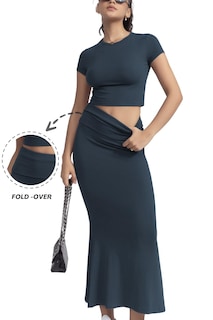 Foto 2 | Foto 2 | Conjunto De Dos Piezas Chyrii De Manga Corta Y Falda Larga Para Mujer Color Azul Marino L - Venta Internacional.