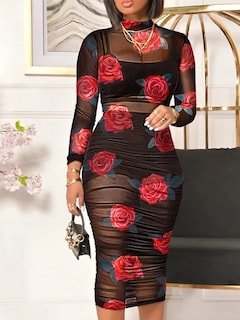 Foto 2 | Foto 2 | Vestido Ajustado De Malla Transparente De 3 Piezas Para Mujer - Venta Internacional.