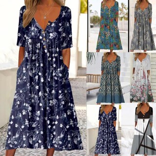 Foto 3 | Foto 3 | Vestido Largo Guteidee Para Mujer Estilo Bohemio Floral Con Bolsillos - Venta Internacional.