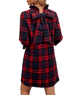 Foto 1 | Foto 1 | Vestido Yexpine De Lana A Cuadros De Otoño Para Mujer Con Pajarita Rojo - Venta Internacional.