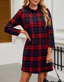 Foto 4 | Foto 4 | Vestido Yexpine De Lana A Cuadros De Otoño Para Mujer Con Pajarita Rojo - Venta Internacional.