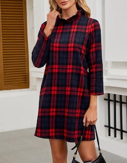 Foto 5 | Foto 5 | Vestido Yexpine De Lana A Cuadros De Otoño Para Mujer Con Pajarita Rojo - Venta Internacional.