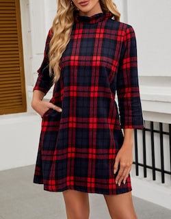 Foto 6 | Foto 6 | Vestido Yexpine De Lana A Cuadros De Otoño Para Mujer Con Pajarita Rojo - Venta Internacional.