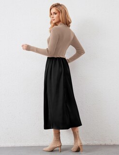 Foto 2 | Foto 2 | Vestido Largo Hocandy Para Mujer Suéter De Cuello Alto Con Estampado De Retazos - Venta Internacional.