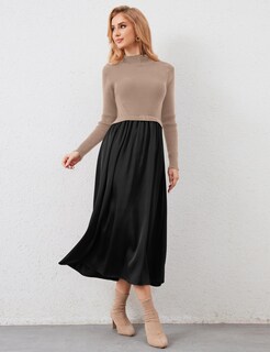 Foto 3 | Foto 3 | Vestido Largo Hocandy Para Mujer Suéter De Cuello Alto Con Estampado De Retazos - Venta Internacional.