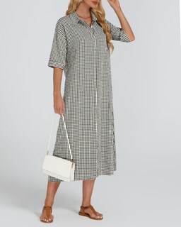 Foto 5 | Foto 5 | Vestido Largo Yexpine A Cuadros De Media Manga Con Cuello En V Y Cinturón Para Mujer - Venta Internacional.