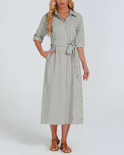 Foto 6 | Foto 6 | Vestido Largo Yexpine A Cuadros De Media Manga Con Cuello En V Y Cinturón Para Mujer - Venta Internacional.