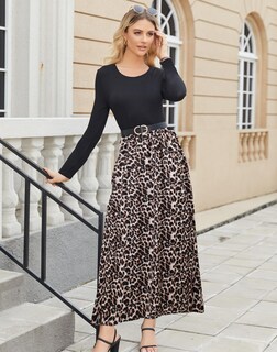 Foto 3 | Foto 3 | Vestido Largo Supnier Casual De Manga Larga Con Estampado De Leopardo Para Mujer - Venta Internacional.