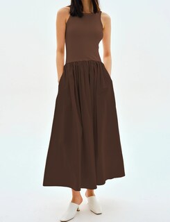 Foto 4 | Foto 4 | Vestido Missactiver Maxi Sin Mangas Con Cuello Redondo Y Bolsillos Marrón - Venta Internacional.