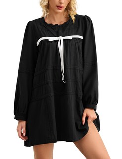 Foto 2 | Foto 2 | Vestido Calbatic Minivestido Fluido De Manga Larga Y Abullonada Para Mujer Negro - Venta Internacional.