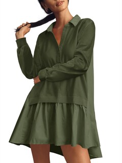Foto 1 | Foto 1 | Vestido Tipo Sudadera Fisoew Gran Tamaño Cuello En V Patchwork Verde Militar - Venta Internacional.