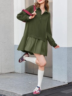 Foto 2 | Foto 2 | Vestido Tipo Sudadera Fisoew Gran Tamaño Cuello En V Patchwork Verde Militar - Venta Internacional.
