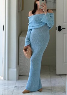 Foto 4 | Foto 4 | Vestido Largo Tipo Suéter Letsvdo Para Mujer Con Hombros Descubiertos Azul Otoño 2024 - Venta Internacional.