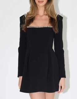 Foto 5 | Foto 5 | Vestido Yexpine De Manga Larga Para Mujer Mini Perla Cuello Cuadrado Negro - Venta Internacional.