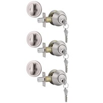 Cerradura Tipo Deadbolt Gobrico 3  Níquel Satinado  Con 9 Llaves Iguales - Venta Internacional.
