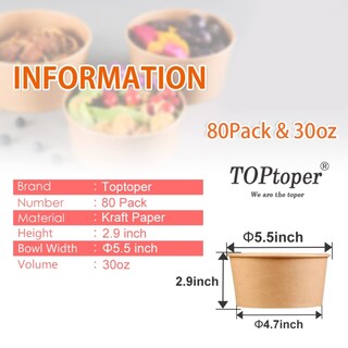 Foto 5 | Foto 5 | Cuencos De Papel Desechables Toptoper 30 Oz (80 Unidades) Para Comida Fría/caliente - Venta Internacional.