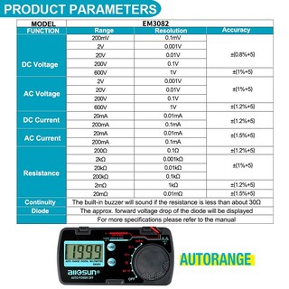 Foto 7 | Foto 7 | Multímetro Digital Allsun Em3082 Auto Range Folding - Venta Internacional.