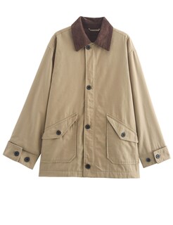Foto 1 | Foto 1 | Chaqueta Bqdcqb Para Mujer Extragrande Lona Pana Solapa Color Caqui - Venta Internacional.