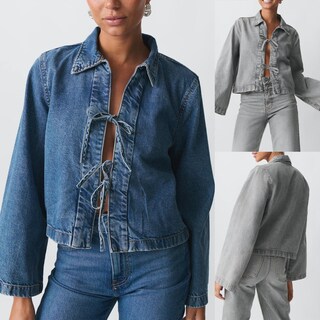 Foto 5 | Foto 5 | Chaqueta Vaquera Corta Louvasabuce Para Mujer Manga Larga Con Lazo En La Parte Delantera - Venta Internacional.