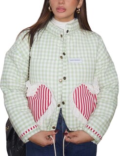 Foto 1 | Foto 1 | Chaqueta Acolchada Corta Wyeysyt Winter Gingham Green Para Mujer - Venta Internacional.