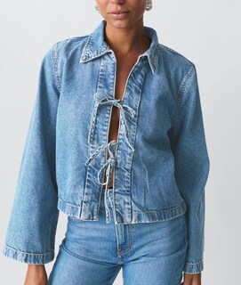 Foto 2 | Foto 2 | Chaqueta Vaquera Corta Louvasabuce Para Mujer Manga Larga Con Lazo En La Parte Delantera - Venta Internacional.