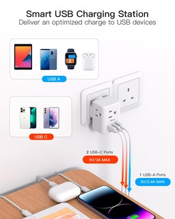 Foto 4 | Foto 4 | Adaptador De Enchufe Mifaso De Ee. Uu. A Reino Unido Tipo G Con 3 Enchufes Y 3 Cargadores Usb - Venta Internacional.