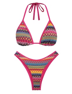Foto 1 | Foto 1 | Traje De Baño Tipo Bikini Con Estampado Geométrico Bohemio Sin Costuras Color Rojo Vino Para Mujer - Venta Internacional.