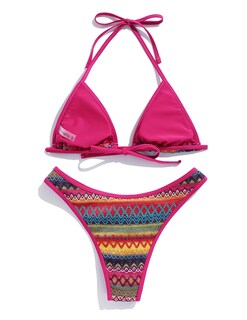 Foto 2 | Foto 2 | Traje De Baño Tipo Bikini Con Estampado Geométrico Bohemio Sin Costuras Color Rojo Vino Para Mujer - Venta Internacional.