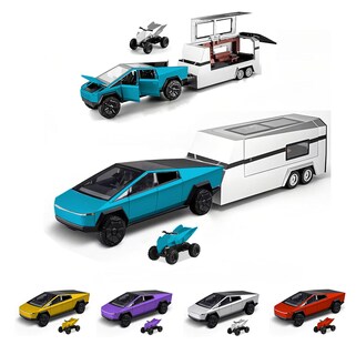 Foto 1 | Foto 1 | Coche De Juguete Powvan Cybertruck De Aleación Dorada Fundida A Presión Con Rv Y Atv - Venta Internacional.