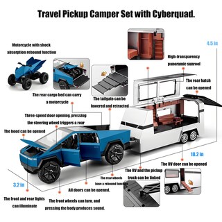 Foto 3 | Foto 3 | Coche De Juguete Powvan Cybertruck De Aleación Dorada Fundida A Presión Con Rv Y Atv - Venta Internacional.