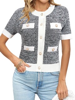 Foto 1 | Foto 1 | Cárdigan Langwyqu De Manga Corta Con Botones Para Mujer Color Negro - Venta Internacional.