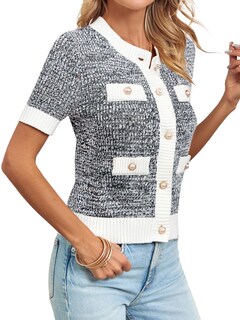 Foto 3 | Foto 3 | Cárdigan Langwyqu De Manga Corta Con Botones Para Mujer Color Negro - Venta Internacional.