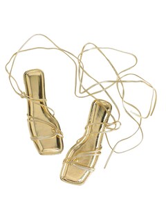 Foto 1 | Foto 1 | Sandalias Planas Gorglitter Para Mujer Con Cordones Y Punta Cuadrada Dorada - Venta Internacional.