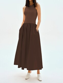 Foto 5 | Foto 5 | Vestido Missactiver Maxi Sin Mangas Con Cuello Redondo Y Bolsillos Marrón - Venta Internacional.